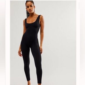Free People Low back seamless sleeveless catsuit Jumpsuit black